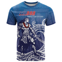 Samoa Manuia le Aso Tuto'atasi Siapo Motif T Shirt Warrior with Nifo Oti LT7 Blue - Polynesian Pride