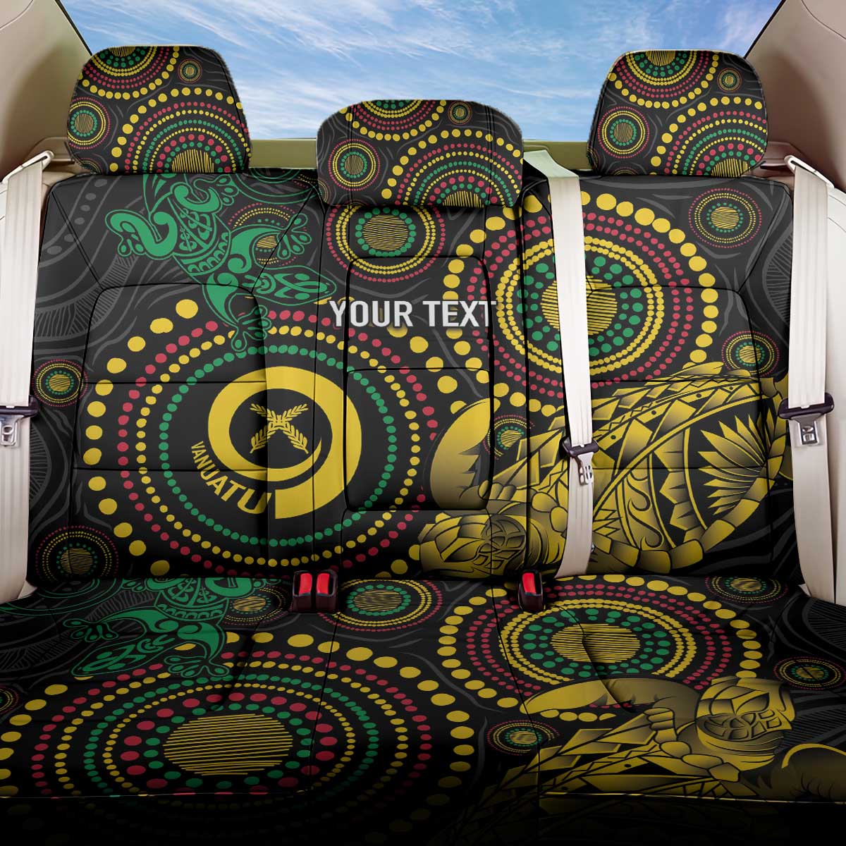 Vanuatu Personalized Aboriginal Arts Back Car Seat Cover Turtle and Iguana Special LT7 One Size Colorful - Polynesian Pride