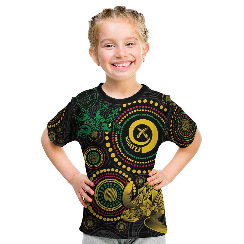 Vanuatu Personalized Aboriginal Arts Kid T Shirt Turtle and Iguana Special LT7 Colorful - Polynesian Pride