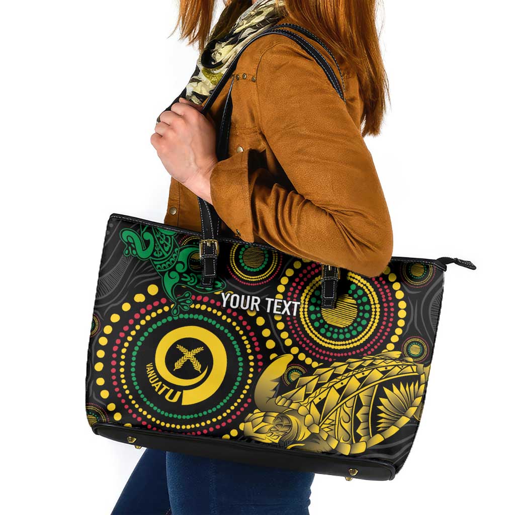 Vanuatu Personalized Aboriginal Arts Leather Tote Bag Turtle and Iguana Special LT7 Colorful - Polynesian Pride