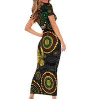 Vanuatu Personalized Aboriginal Arts Short Sleeve Bodycon Dress Turtle and Iguana Special LT7 - Polynesian Pride