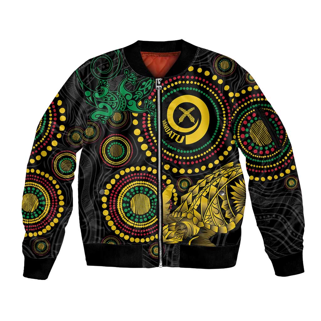 Vanuatu Personalized Aboriginal Arts Sleeve Zip Bomber Jacket Turtle and Iguana Special LT7 Unisex Colorful - Polynesian Pride