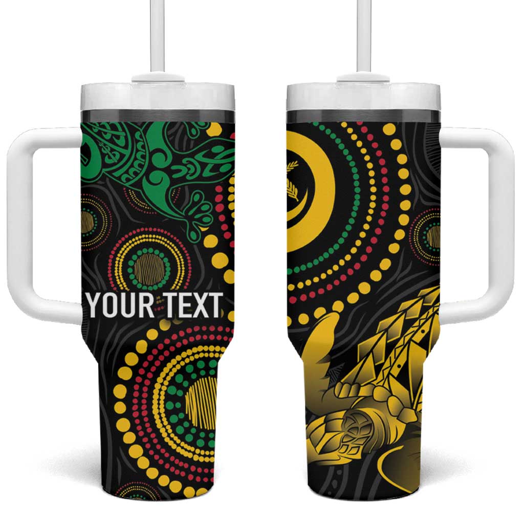 Vanuatu Personalized Aboriginal Arts Tumbler With Handle Turtle and Iguana Special LT7 One Size: 40 oz Colorful - Polynesian Pride