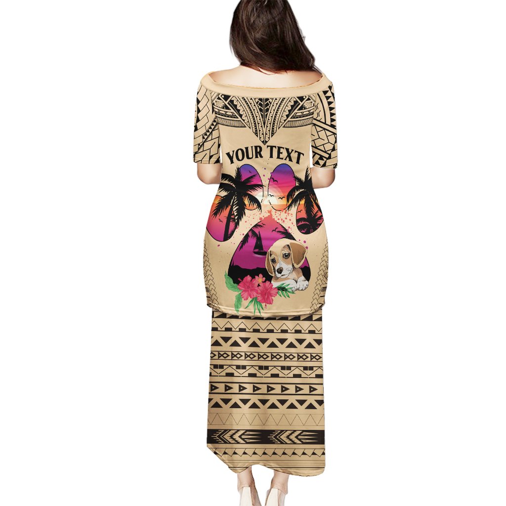 Personalised Polynesian Puletasi Dog Lover With Beagle - Sunset At The Beach LT7 - Polynesian Pride