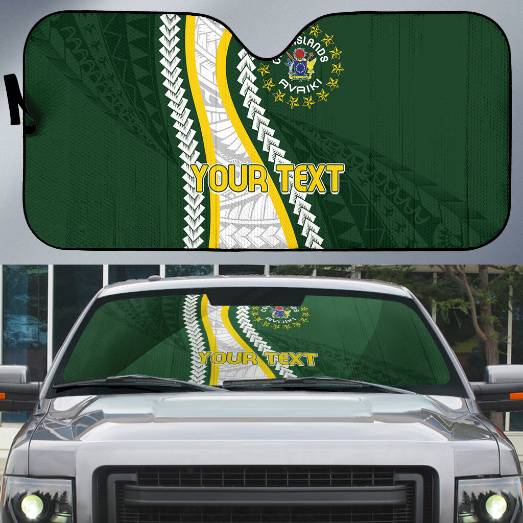 Cook Islands Rugby Personalized Avaiki Auto Sun Shade GO Kuki LT7 Green - Polynesian Pride