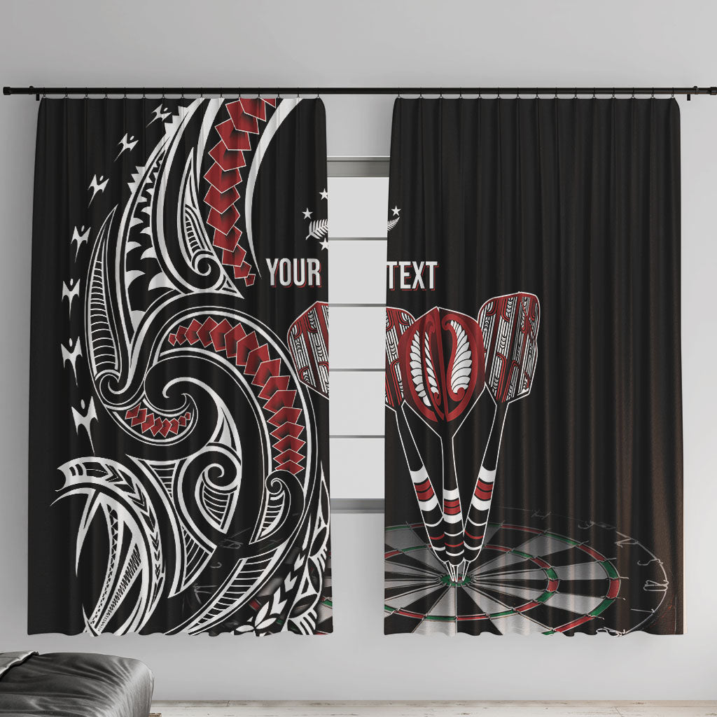 New Zealand Darts Personalized Hei Manaia Window Curtain Classic Kowhaiwhai LT7 With Hooks Black - Polynesian Pride