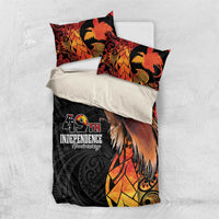 Papua New Guinea Bedding Set Grunge Style 49th Independence Anni LT7 US Twin 172cm x 218cm Black Red - Polynesian Pride