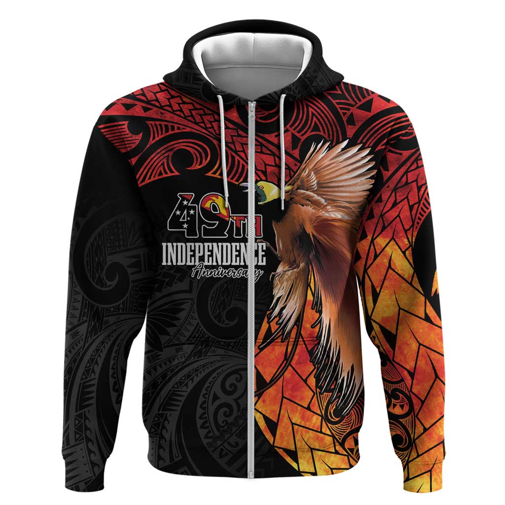 Papua New Guinea Personalised Hoodie Grunge Style 49th Independence Anni LT7 Zip Hoodie Black Red - Polynesian Pride
