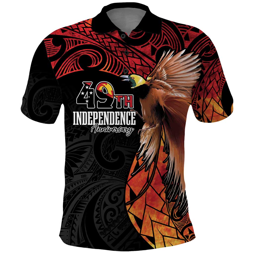 Papua New Guinea Personalised Polo Shirt Grunge Style 49th Independence Anni LT7 Black Red - Polynesian Pride