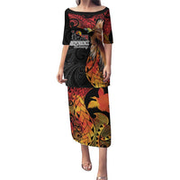 Papua New Guinea Personalised Puletasi Grunge Style 49th Independence Anni LT7 Long Dress Black Red - Polynesian Pride