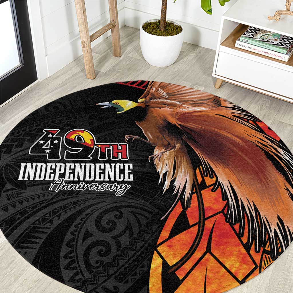 Papua New Guinea Round Carpet Grunge Style 49th Independence Anni LT7 Black Red - Polynesian Pride