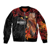 Papua New Guinea Personalised Sleeve Zip Bomber Jacket Grunge Style 49th Independence Anni LT7 Unisex Black Red - Polynesian Pride