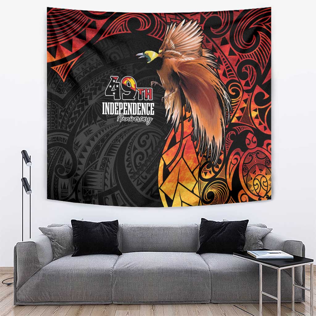 Papua New Guinea Tapestry Grunge Style 49th Independence Anni LT7 Black Red - Polynesian Pride