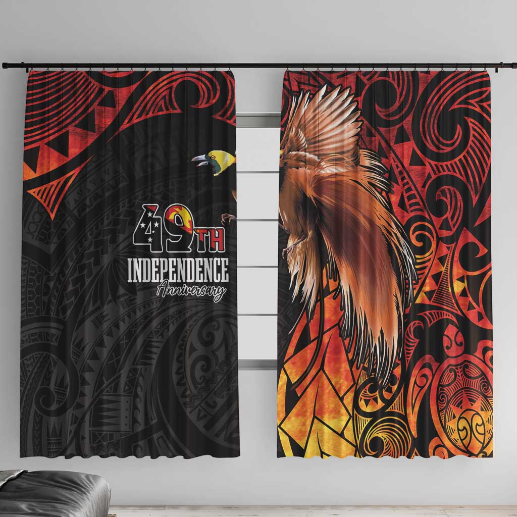 Papua New Guinea Window Curtain Grunge Style 49th Independence Anni LT7 With Hooks Black Red - Polynesian Pride