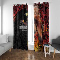Papua New Guinea Window Curtain Grunge Style 49th Independence Anni LT7 With Grommets Black Red - Polynesian Pride