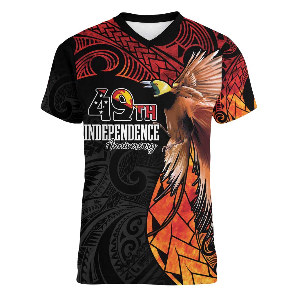 Papua New Guinea Personalised Women V-Neck T-Shirt Grunge Style 49th Independence Anni