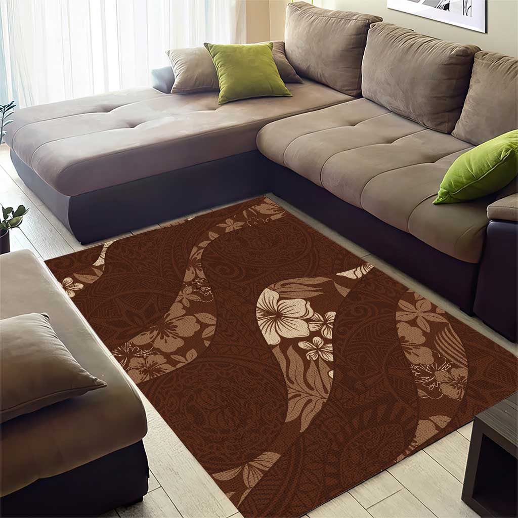 Aloha Hawaii Floral Tapa Area Rug Patchwork Mocha LT7 - Polynesian Pride