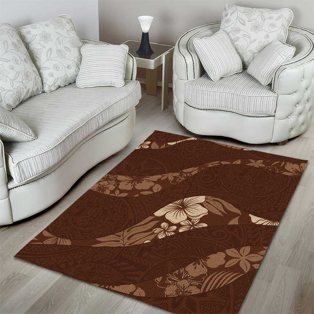 Aloha Hawaii Floral Tapa Area Rug Patchwork Mocha LT7 - Polynesian Pride