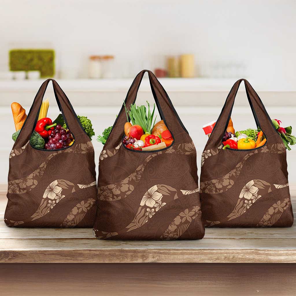Aloha Hawaii Floral Tapa Grocery Bag Patchwork Mocha LT7 3-pack One Size Mocha - Polynesian Pride