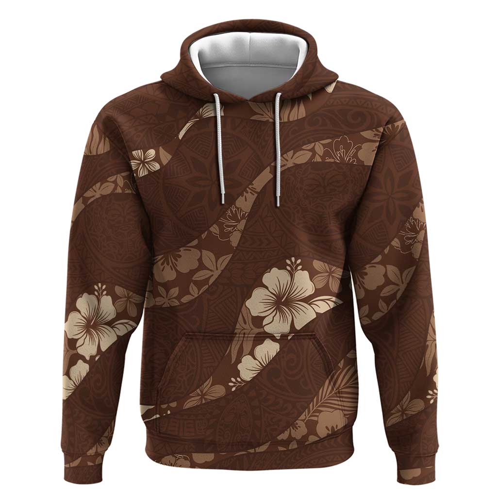 Aloha Hawaii Floral Tapa Hoodie Patchwork Mocha LT7 Pullover Hoodie Mocha - Polynesian Pride