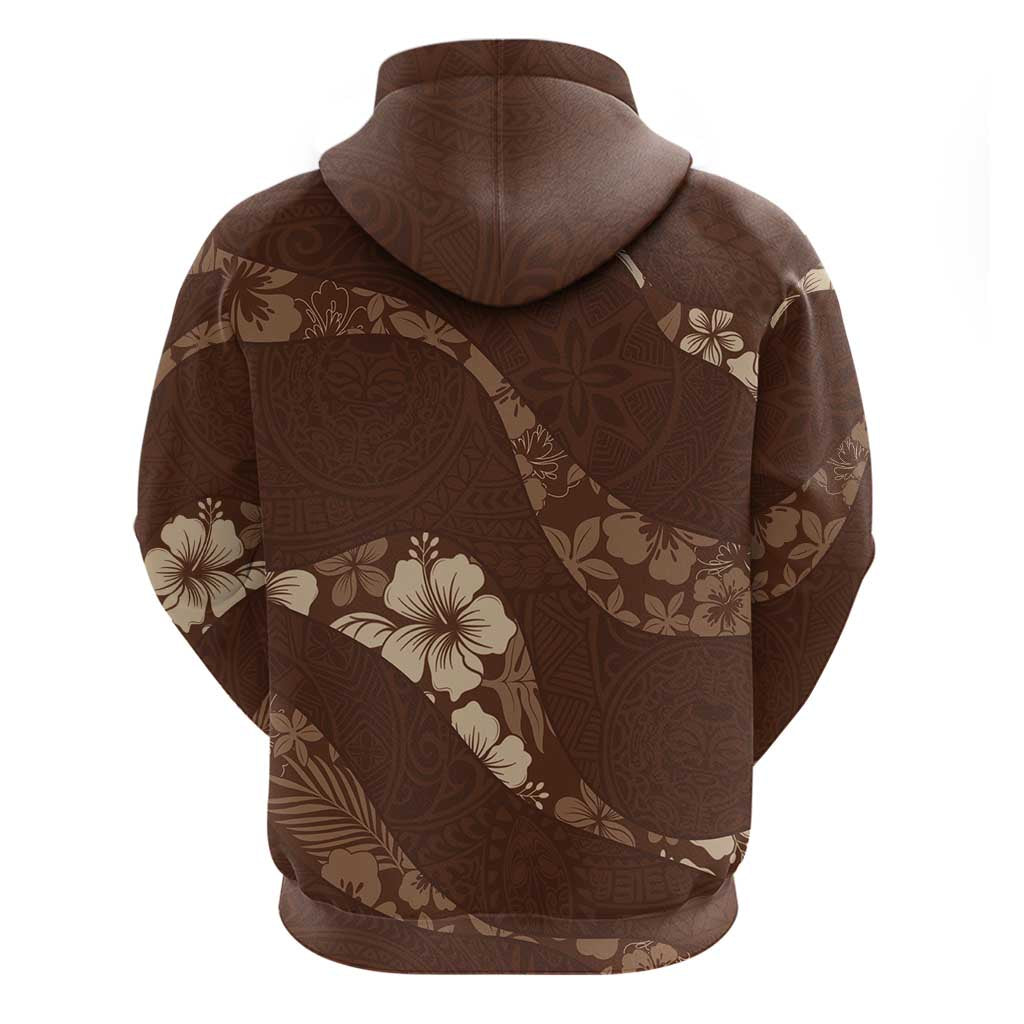 Aloha Hawaii Floral Tapa Hoodie Patchwork Mocha LT7 - Polynesian Pride
