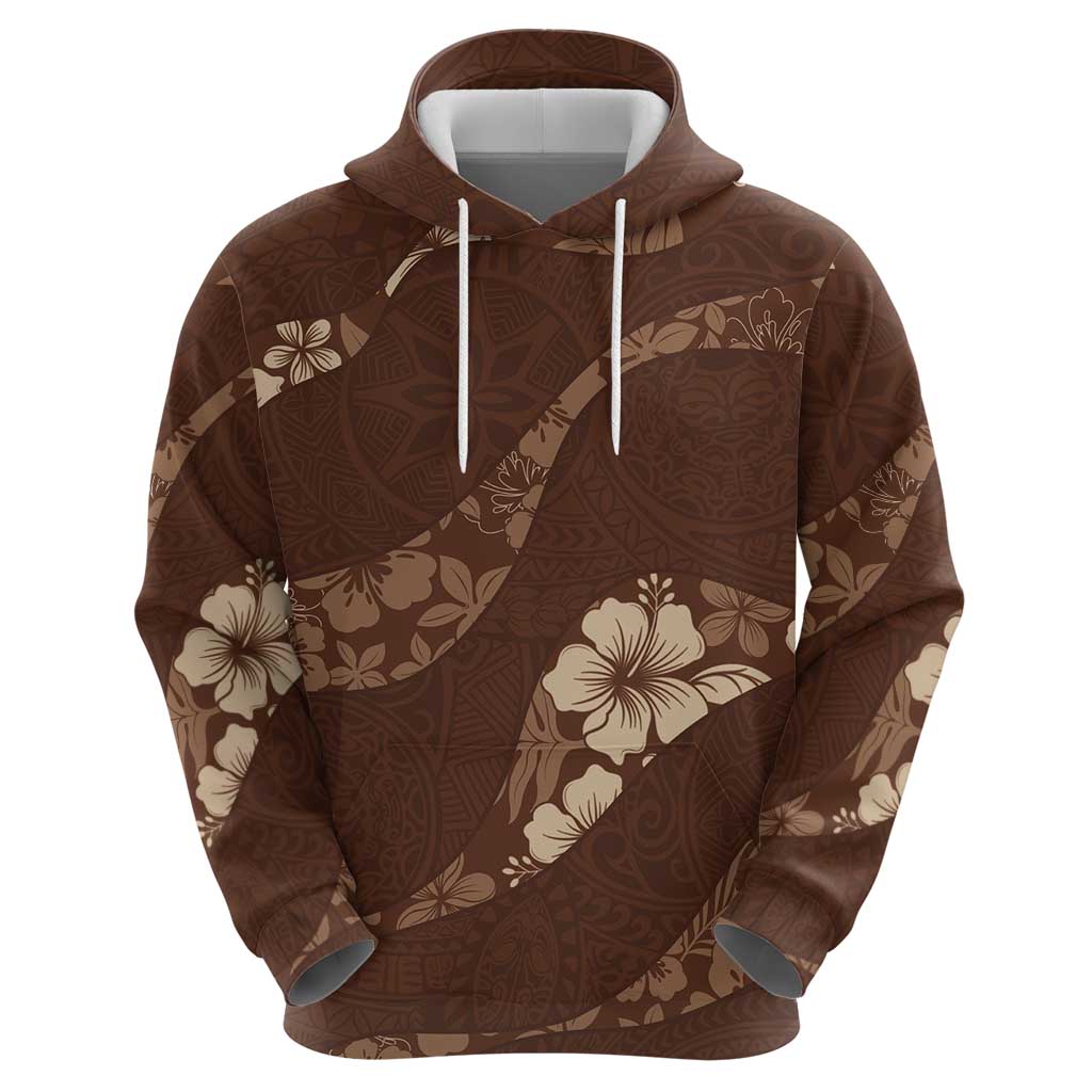 Aloha Hawaii Floral Tapa Hoodie Patchwork Mocha LT7 - Polynesian Pride