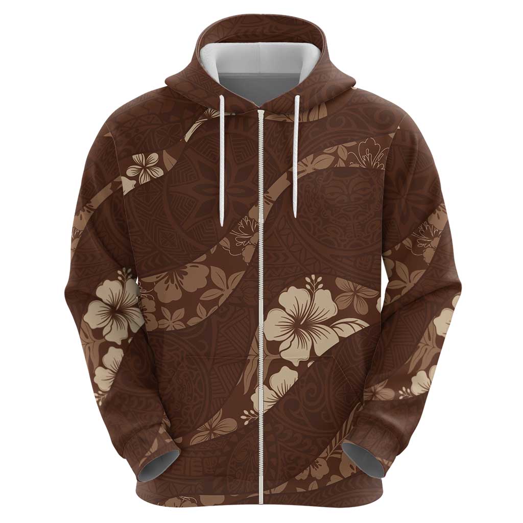 Aloha Hawaii Floral Tapa Hoodie Patchwork Mocha LT7 - Polynesian Pride