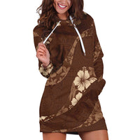 Aloha Hawaii Floral Tapa Hoodie Dress Patchwork Mocha LT7 Mocha - Polynesian Pride