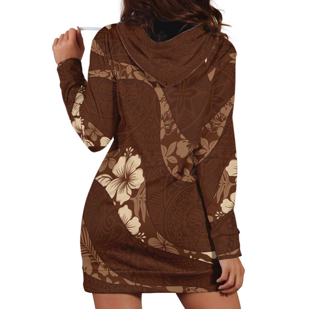 Aloha Hawaii Floral Tapa Hoodie Dress Patchwork Mocha LT7 - Polynesian Pride