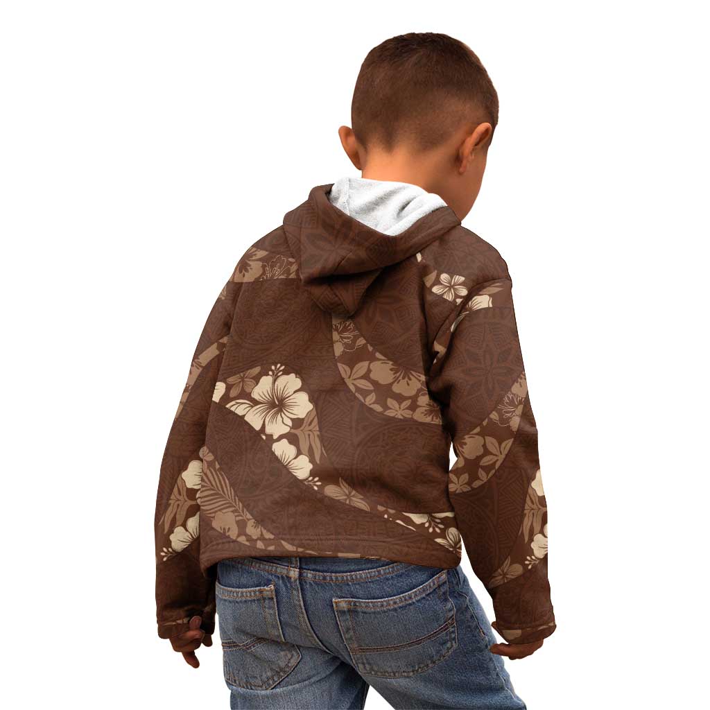 Aloha Hawaii Floral Tapa Kid Hoodie Patchwork Mocha LT7 - Polynesian Pride