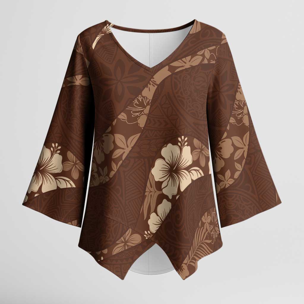 Aloha Hawaii Floral Tapa Kimono Sleeve Blouse Patchwork Mocha LT7 Female Mocha - Polynesian Pride