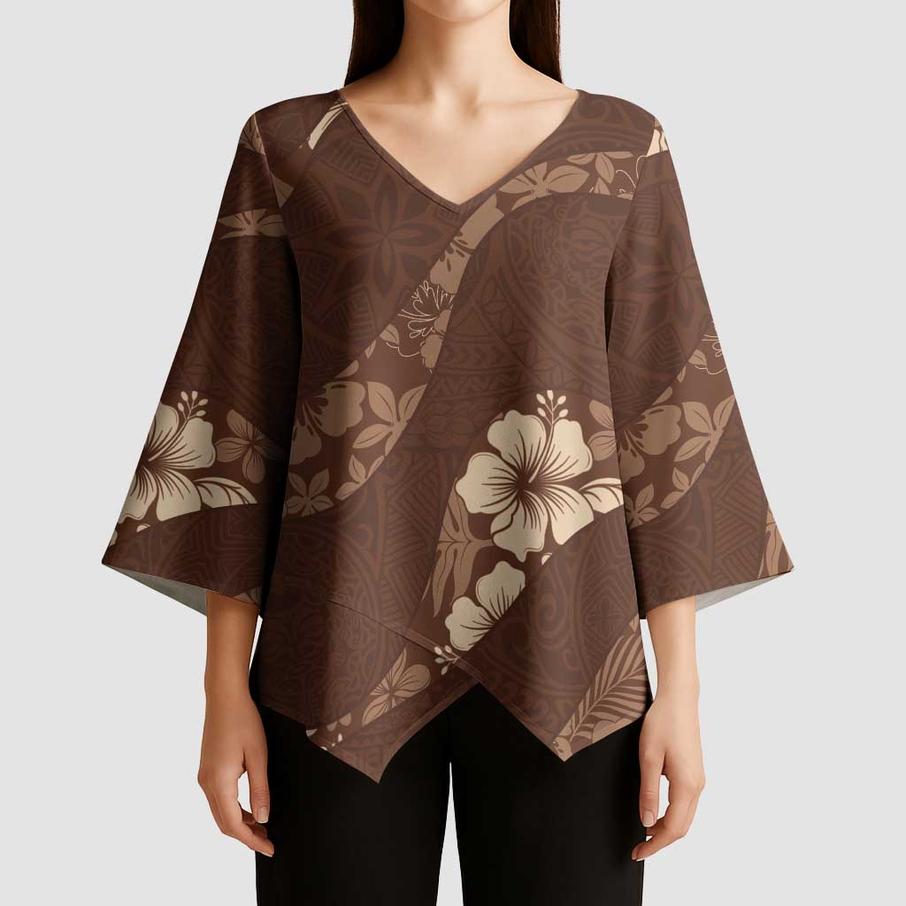Aloha Hawaii Floral Tapa Kimono Sleeve Blouse Patchwork Mocha LT7 - Polynesian Pride