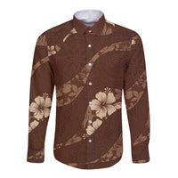 Aloha Hawaii Floral Tapa Long Sleeve Button Shirt Patchwork Mocha LT7 Unisex Mocha - Polynesian Pride