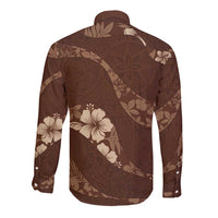 Aloha Hawaii Floral Tapa Long Sleeve Button Shirt Patchwork Mocha LT7 - Polynesian Pride