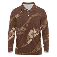 Aloha Hawaii Floral Tapa Long Sleeve Polo Shirt Patchwork Mocha LT7 Mocha - Polynesian Pride