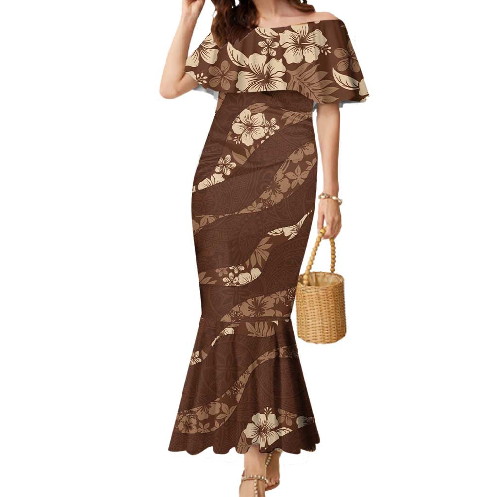 Aloha Hawaii Floral Tapa Mermaid Dress Patchwork Mocha LT7 Women Mocha - Polynesian Pride