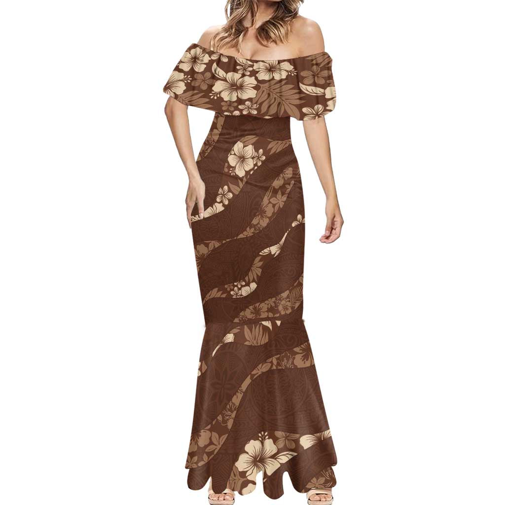 Aloha Hawaii Floral Tapa Mermaid Dress Patchwork Mocha LT7 - Polynesian Pride