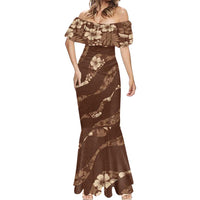 Aloha Hawaii Floral Tapa Mermaid Dress Patchwork Mocha LT7 - Polynesian Pride