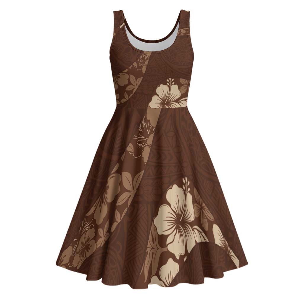 Aloha Hawaii Floral Tapa Midi Dress Patchwork Mocha LT7 Mocha - Polynesian Pride