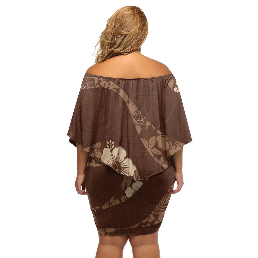 Aloha Hawaii Floral Tapa Off Shoulder Short Dress Patchwork Mocha LT7 - Polynesian Pride