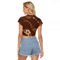 Aloha Hawaii Floral Tapa Raglan Cropped T Shirt Patchwork Mocha LT7 - Polynesian Pride