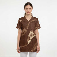 Aloha Hawaii Floral Tapa Scrub Top Patchwork Mocha LT7 - Polynesian Pride