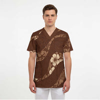 Aloha Hawaii Floral Tapa Scrub Top Patchwork Mocha LT7 - Polynesian Pride