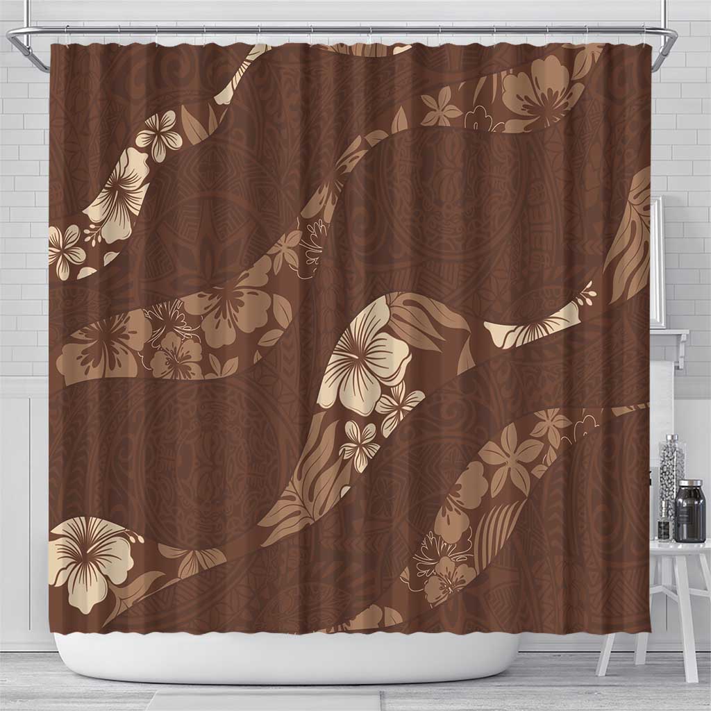 Aloha Hawaii Floral Tapa Shower Curtain Patchwork Mocha LT7 - Polynesian Pride