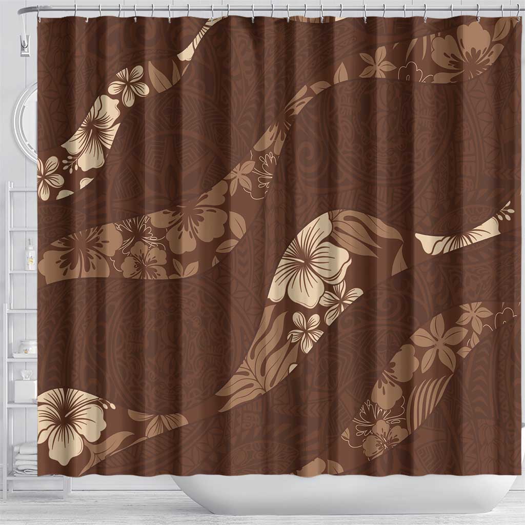 Aloha Hawaii Floral Tapa Shower Curtain Patchwork Mocha LT7 - Polynesian Pride