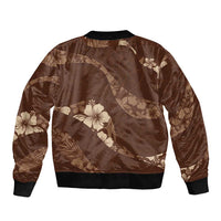 Aloha Hawaii Floral Tapa Sleeve Zip Bomber Jacket Patchwork Mocha LT7 - Polynesian Pride