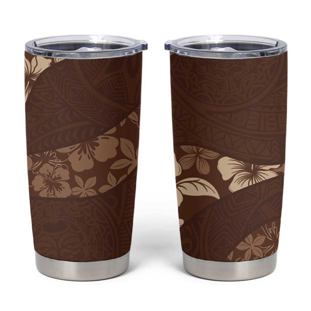 Aloha Hawaii Floral Tapa Tumbler Cup Patchwork Mocha LT7 Mocha - Polynesian Pride