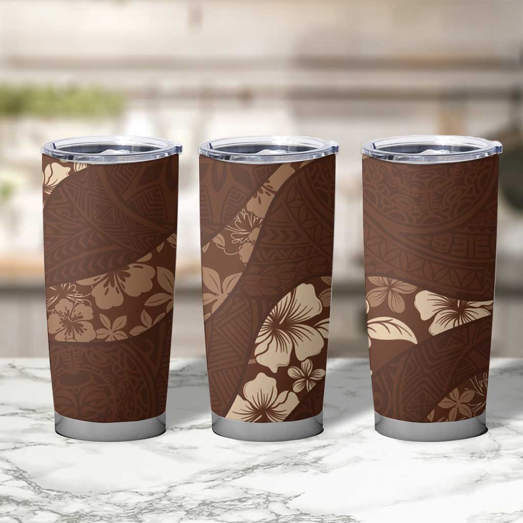 Aloha Hawaii Floral Tapa Tumbler Cup Patchwork Mocha LT7 - Polynesian Pride