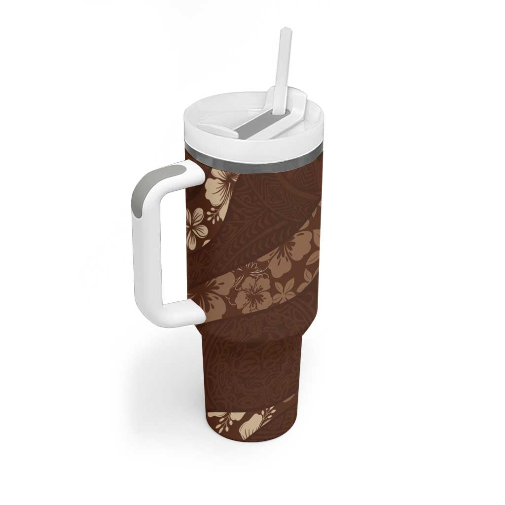 Aloha Hawaii Floral Tapa Tumbler With Handle Patchwork Mocha LT7 - Polynesian Pride