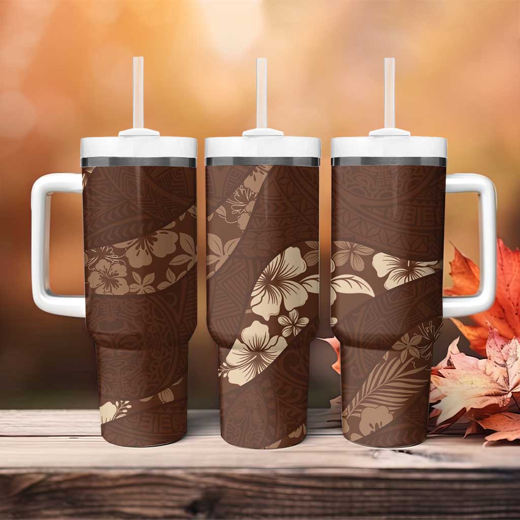 Aloha Hawaii Floral Tapa Tumbler With Handle Patchwork Mocha LT7 - Polynesian Pride
